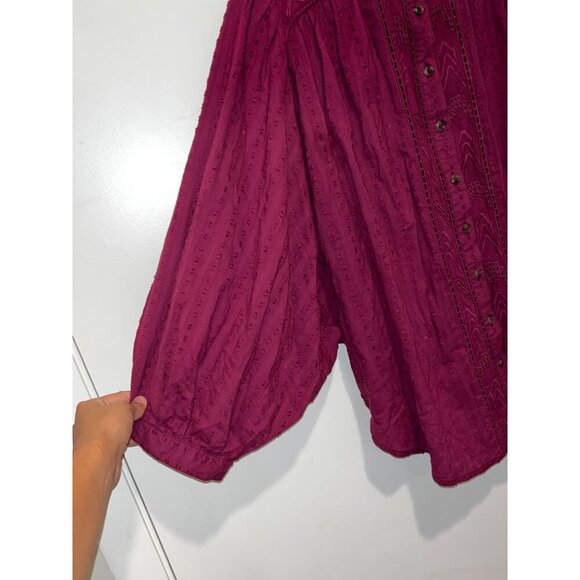 Pilcro By Anthropologie Burgundy Button-Down Embroidery Women's Blouse Size S - Picture 4 of 10